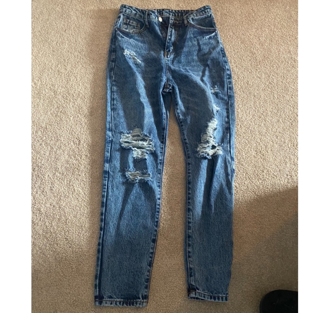 Distressed mom jeans